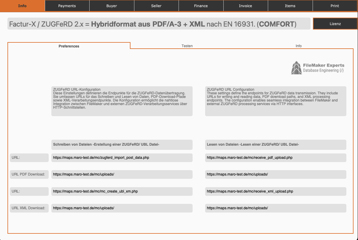ZUGFeRD Info-Tab